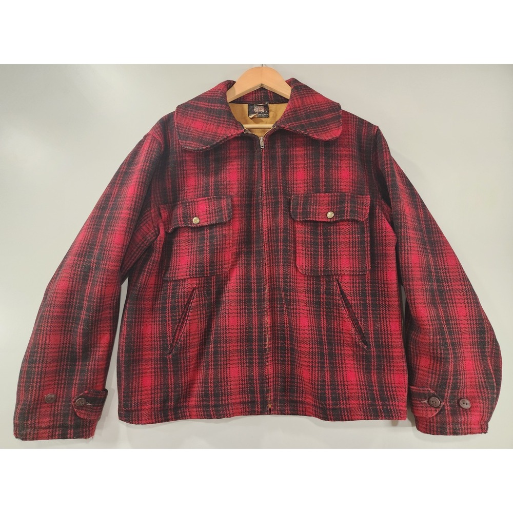 Vtg Woolrich Woolen Mills Mackinaw Jacket 44 Red Buffalo Plaid 1940s 1950s Wool